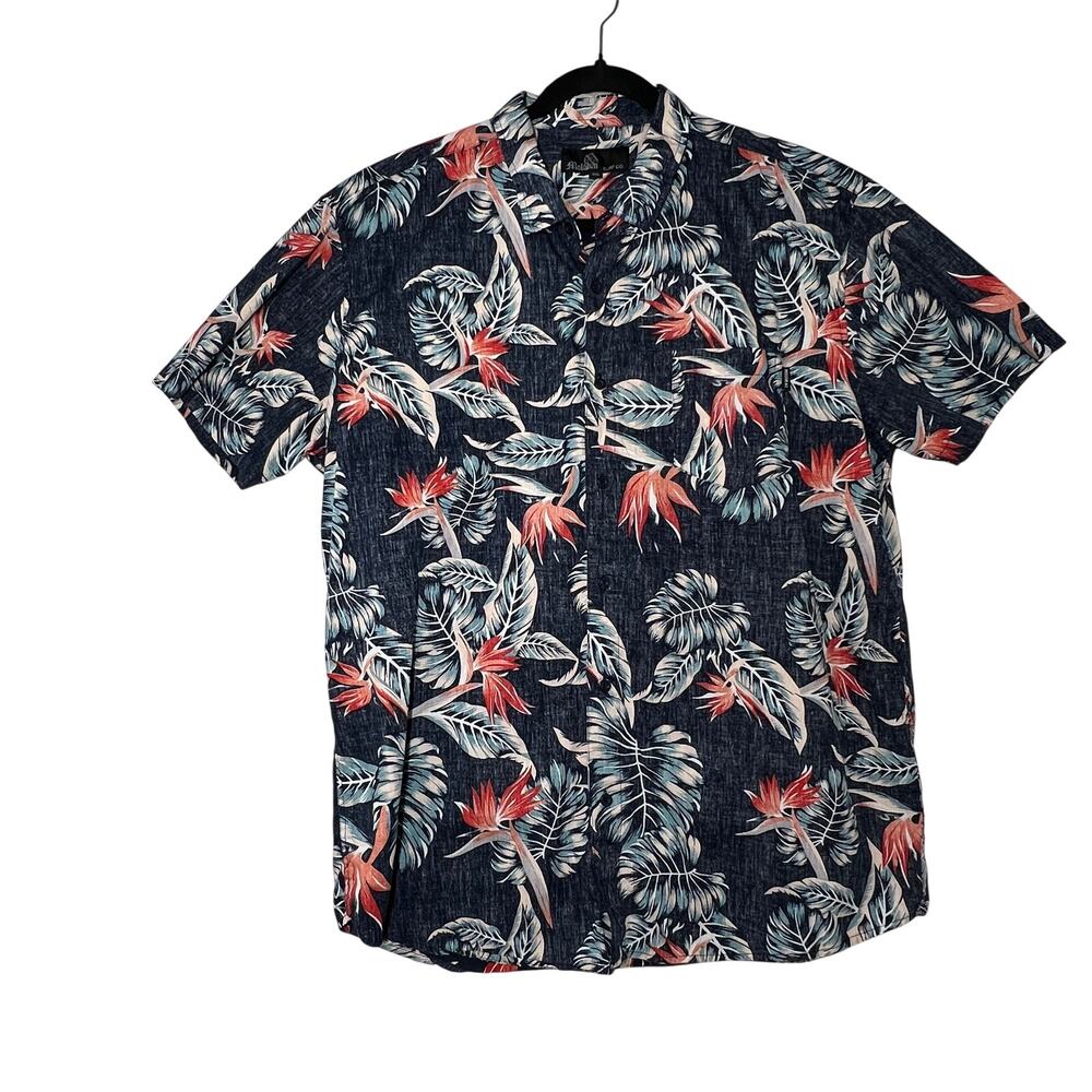 MOLOKAI SURF CO Button Up Shirt Mens XXL Blue Tropical Floral 100% Cotton
